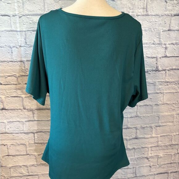 SHEIN Teal V-Neck Blouse with Button Accents - Picture 3 of 4